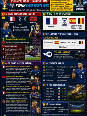 FIFA WORLD CUP 2026, PEREMPAT FINAL – HARI PERTAMA Prancis Menuju Semifinal, Maroko Pulang dengan Kepala Tegak