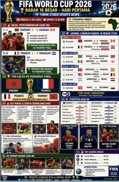 FIFA WORLD CUP 2026:   Maroko &amp; Prancis Masuk Perempat Final