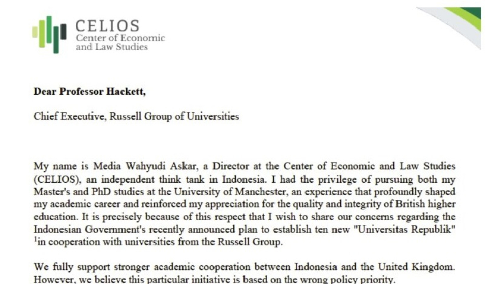Pemerintah Nunggak Rp5,7 Triliun Tunjangan Profesi Dosen, CELIOS Kirim Surat ke Russel Group Inggris, Minta Kerja Sama Proyek Universitas Republik Indonesia Dibatalkan