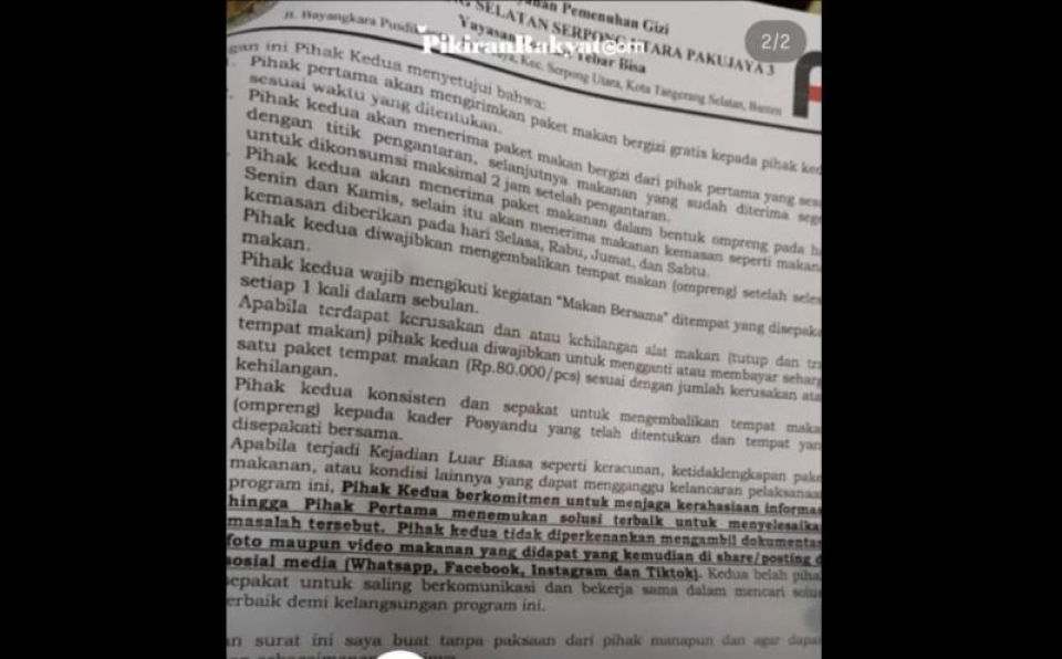 Viral Surat SPPG Diduga Minta Kasus Keracunan MBG Dirahasiakan, Netizen Soroti Klausul Larangan Sebar Foto ke Sosial Media